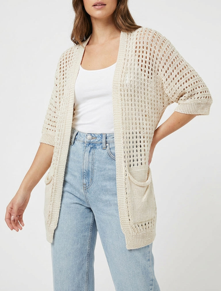 Cardigan traforato aperto - Beige