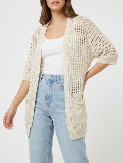 Cardigan traforato aperto - Beige