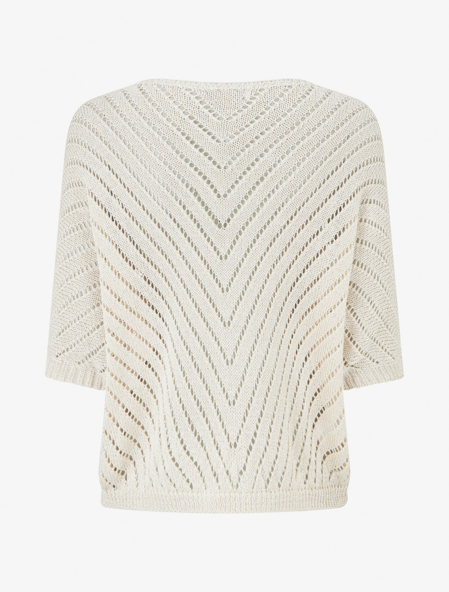 Maglione in maglia leggera con scollo a V - Beige