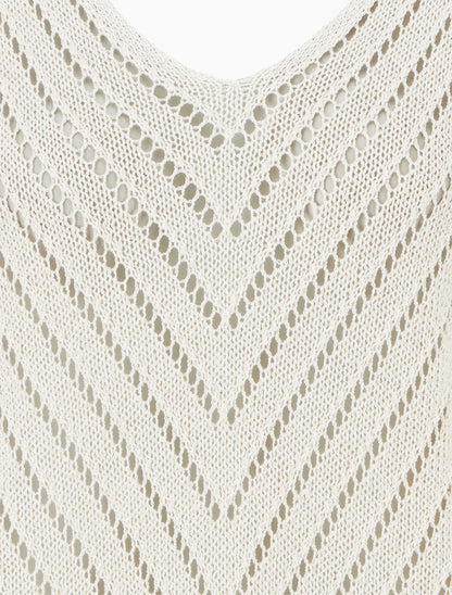 Maglione in maglia leggera con scollo a V - Beige