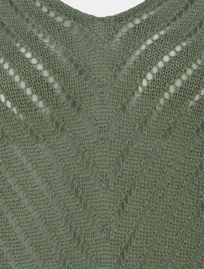 Pull en maille légère à col V - Kaki - 3