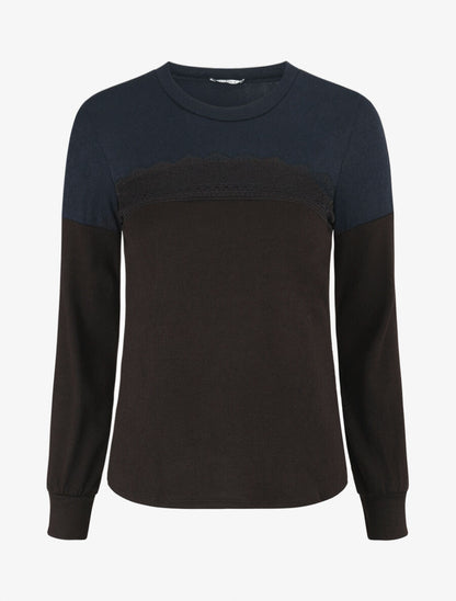 Pull fin et bande en dentelle - Marine - 4
