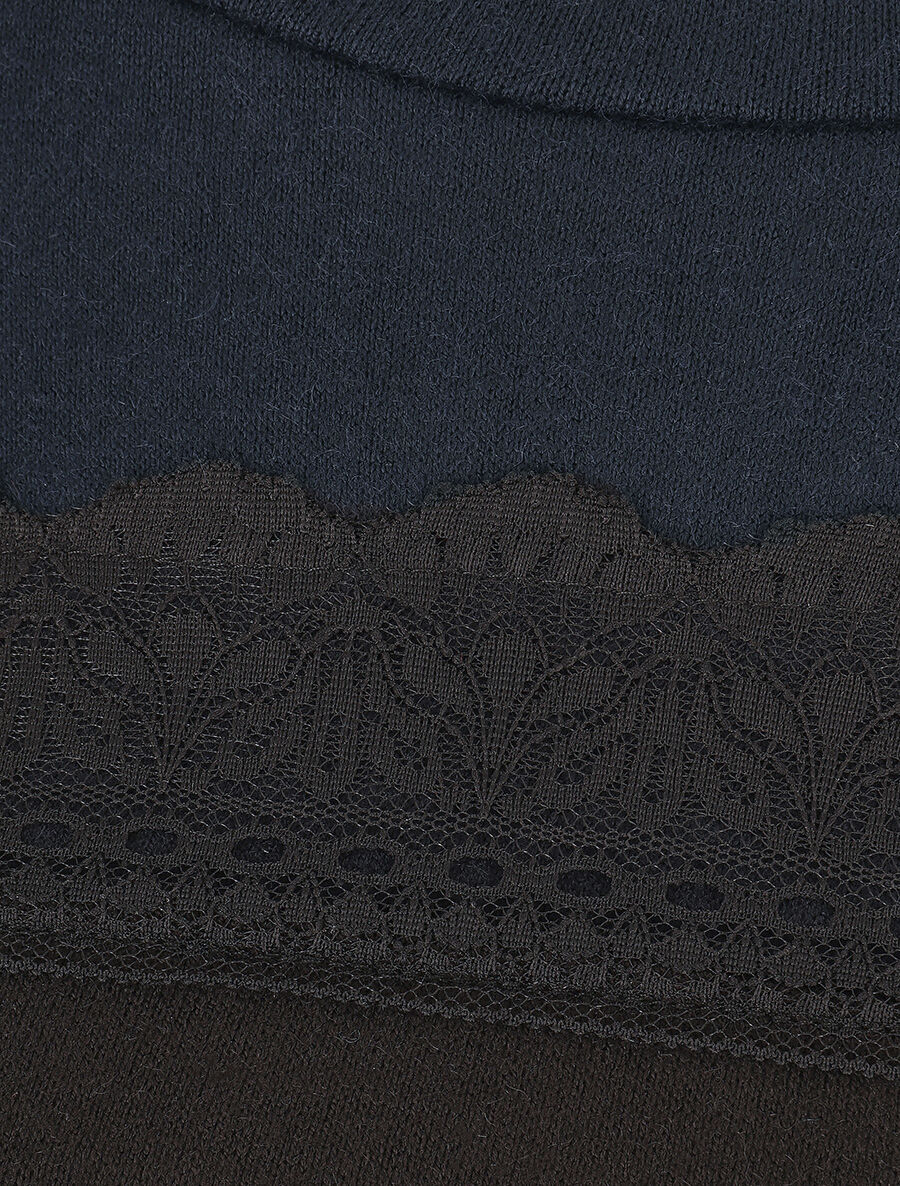 Pull fin et bande en dentelle - Marine - 3