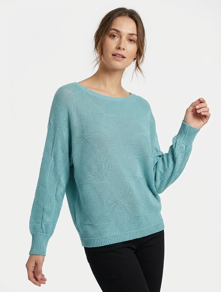 Maglione ampio a motivo rombo. - Blu laguna