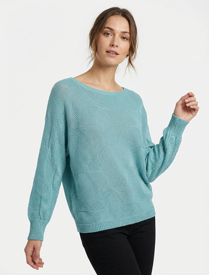 Maglione ampio a motivo rombo. - Blu laguna