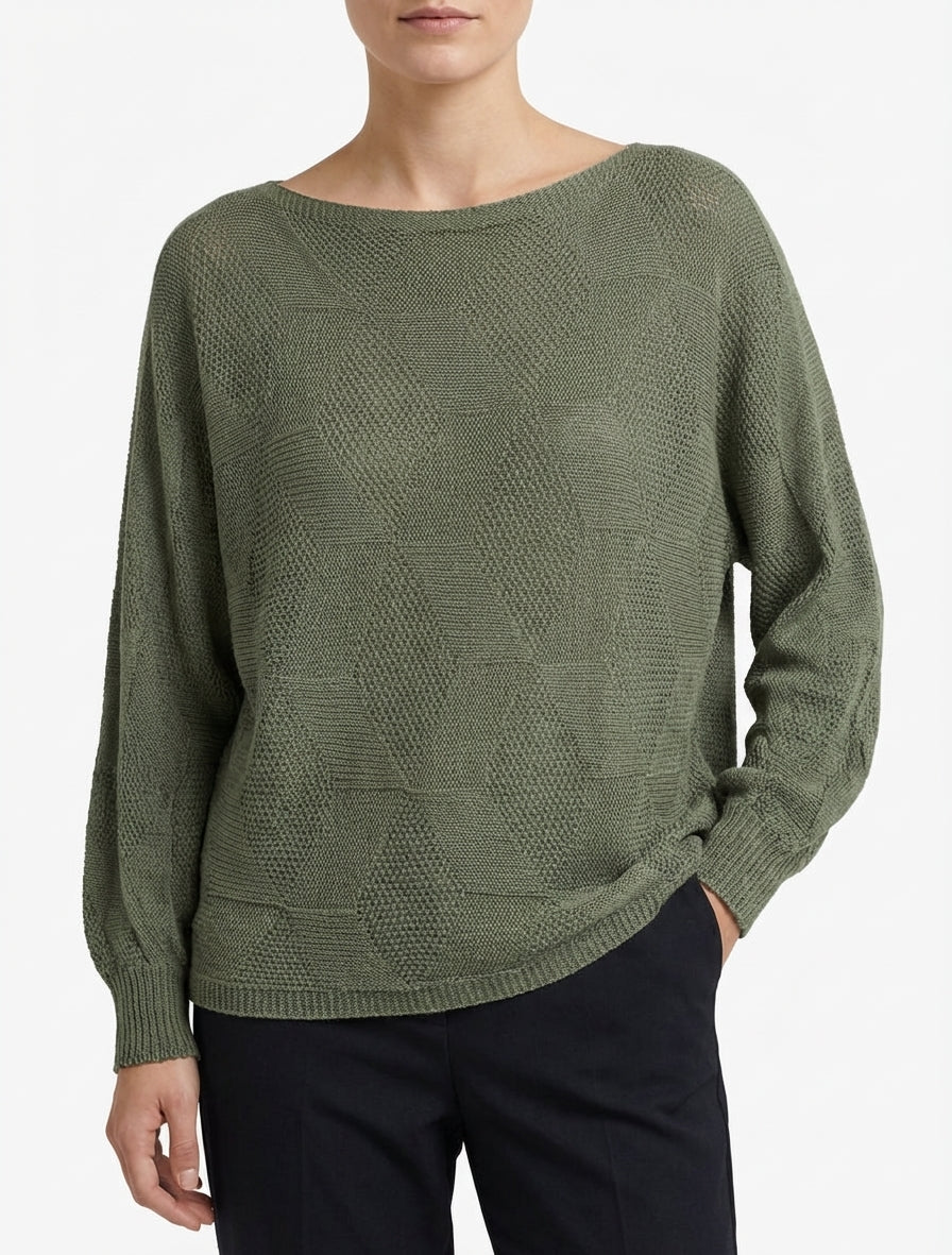 Maglione ampio a motivo rombo. - Cachi