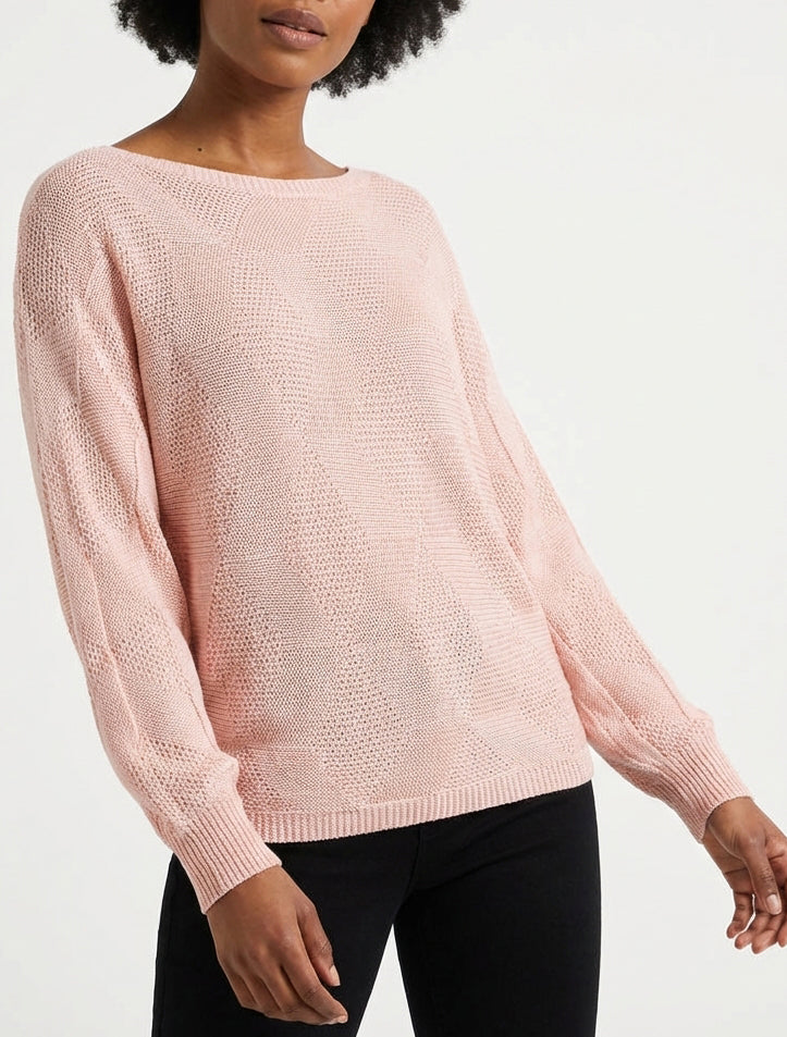Maglione ampio a motivo rombo. - Rosa
