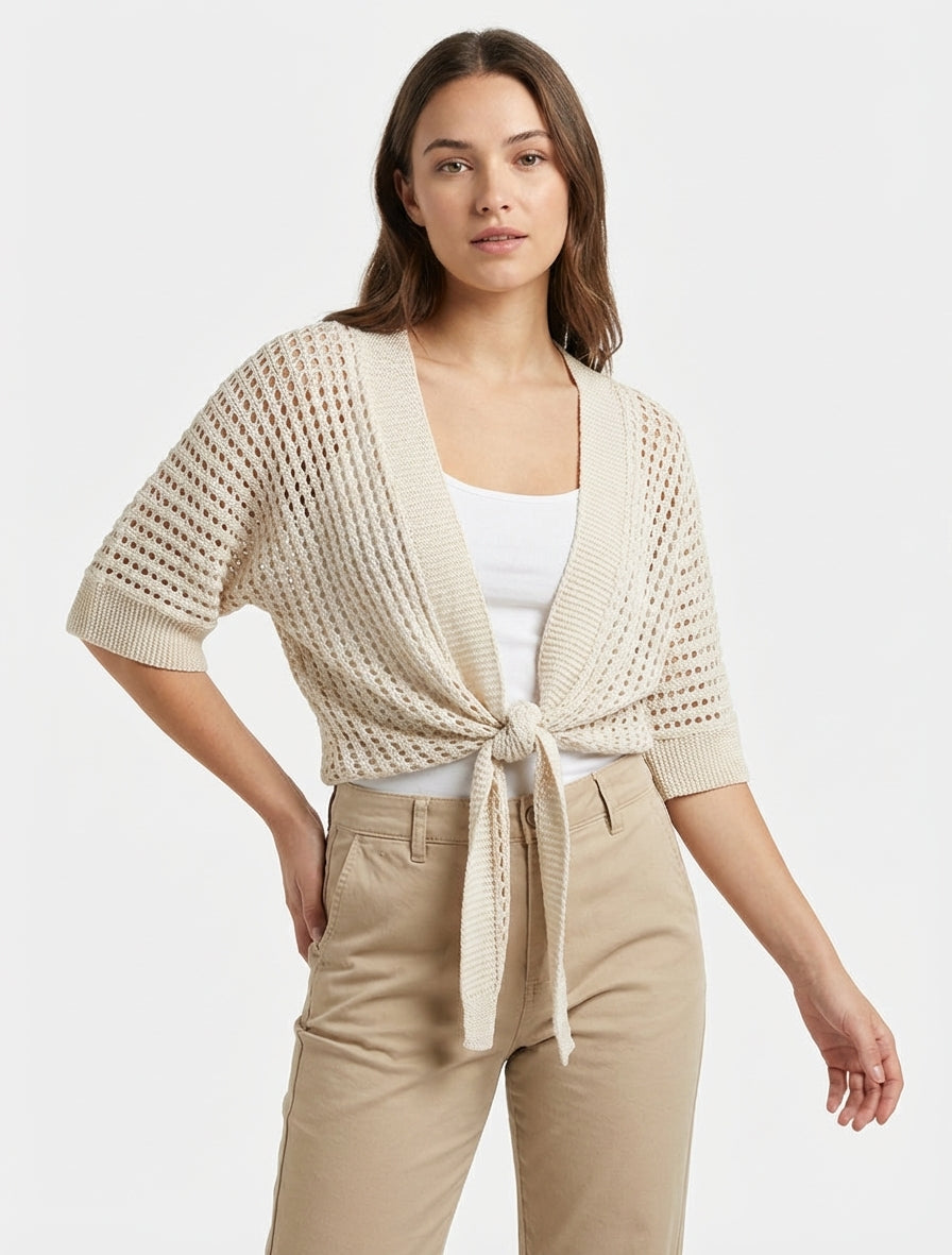 Gilet traforato da annodare - Beige