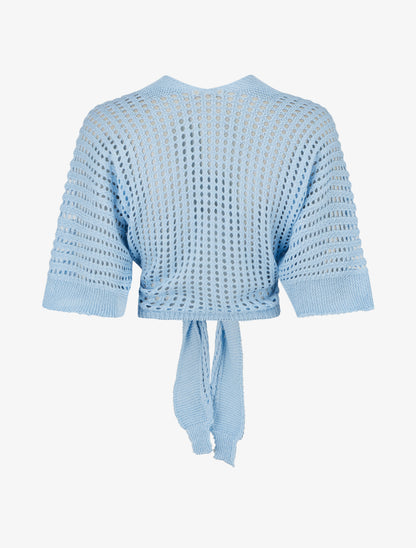 Gilet ajouré à nouer - Bleu - 2