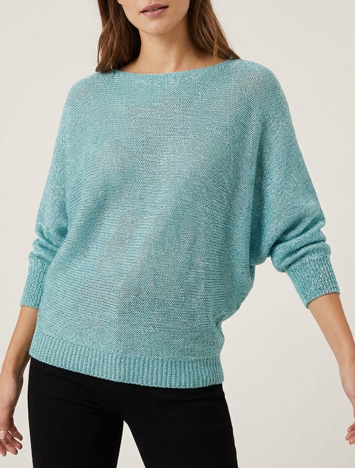 Maglione iridescente a maniche pipistrello - Turchese