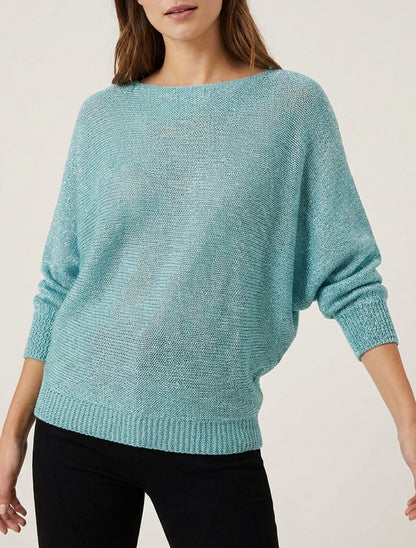 Maglione iridescente a maniche pipistrello - Turchese
