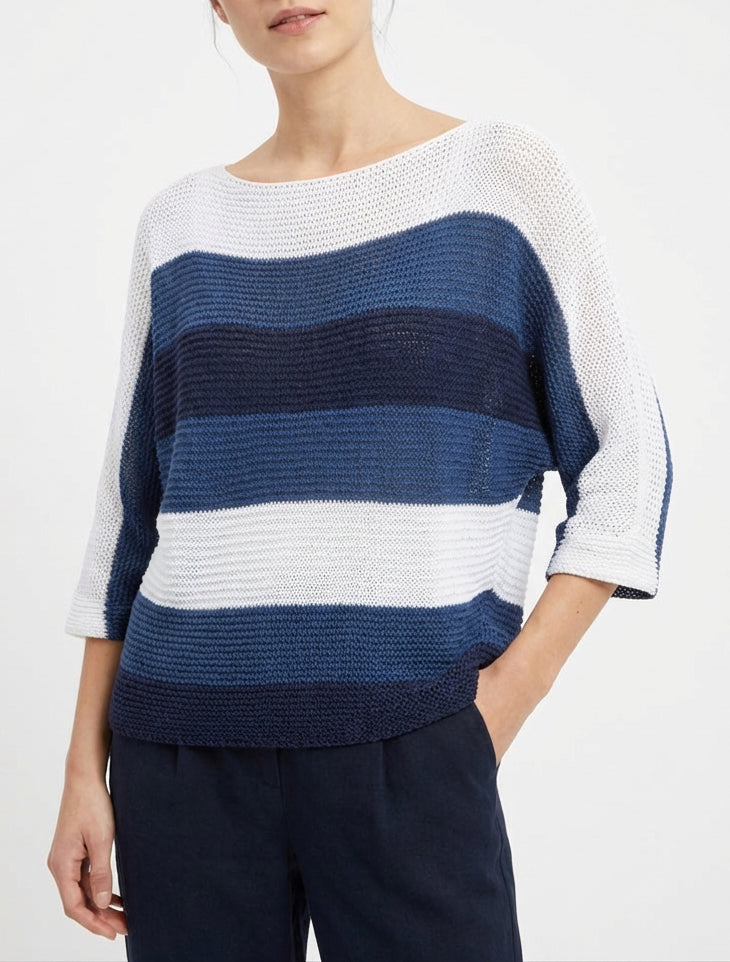 Maglione ampio a righe con maniche a 3/4 - Marina