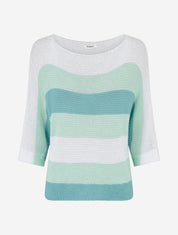 Pull ample à rayures et manches 3/4 - Bleu lagon - 1