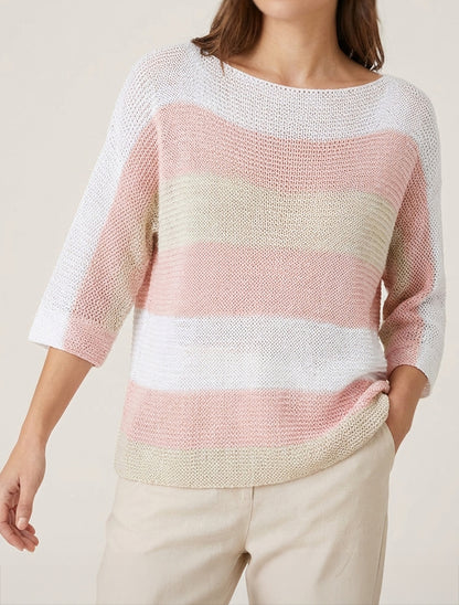 Maglione ampio a righe con maniche a 3/4 - Rosa