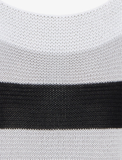 Pull ample à rayures et manches 3/4 - Noir - 3