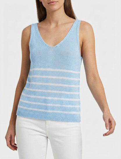 Canotta a righe in maglia - Azzurro cielo