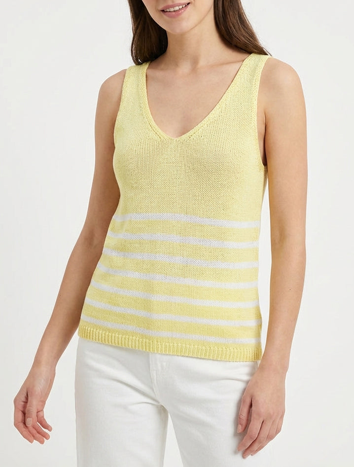 Canotta a righe in maglia - Giallo