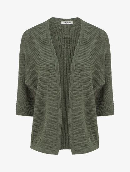 Gilet droit ouvert en maille - Kaki - 1