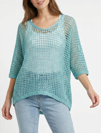 Maglia traforata a maniche corte. - Turchese