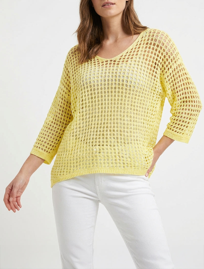 Maglia traforata a maniche corte. - Giallo