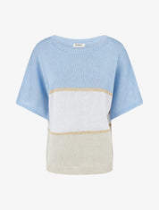 Pull rayé fin à manches courtes - Bleu ciel - 1