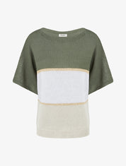 Pull rayé fin à manches courtes - Kaki - 1