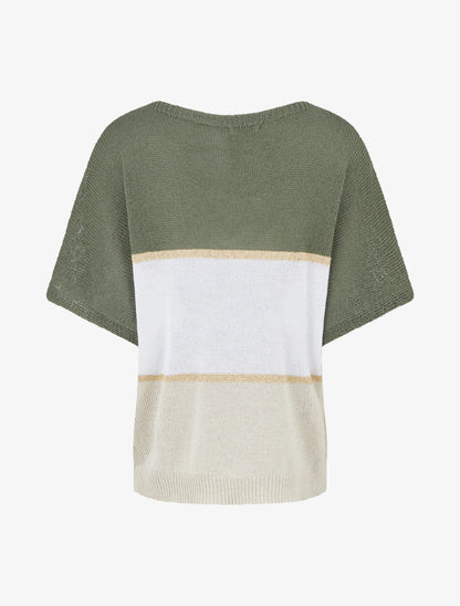 Pull rayé fin à manches courtes - Kaki - 2