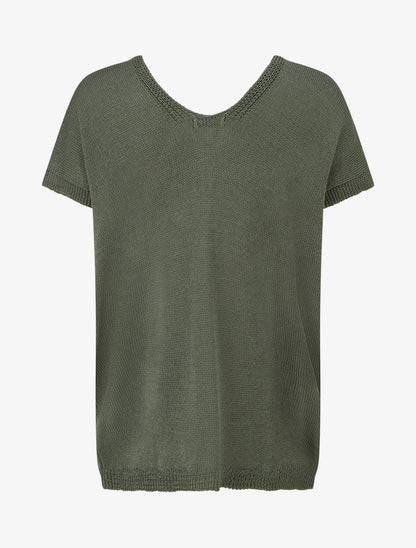 Top droit en maille à manches courtes - Kaki - 2