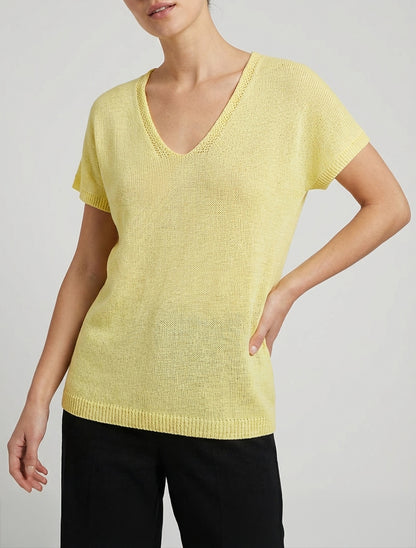 Top in maglia a maniche corte - Giallo