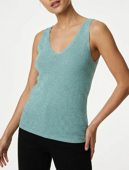 Top iridescente in maglia - Turchese