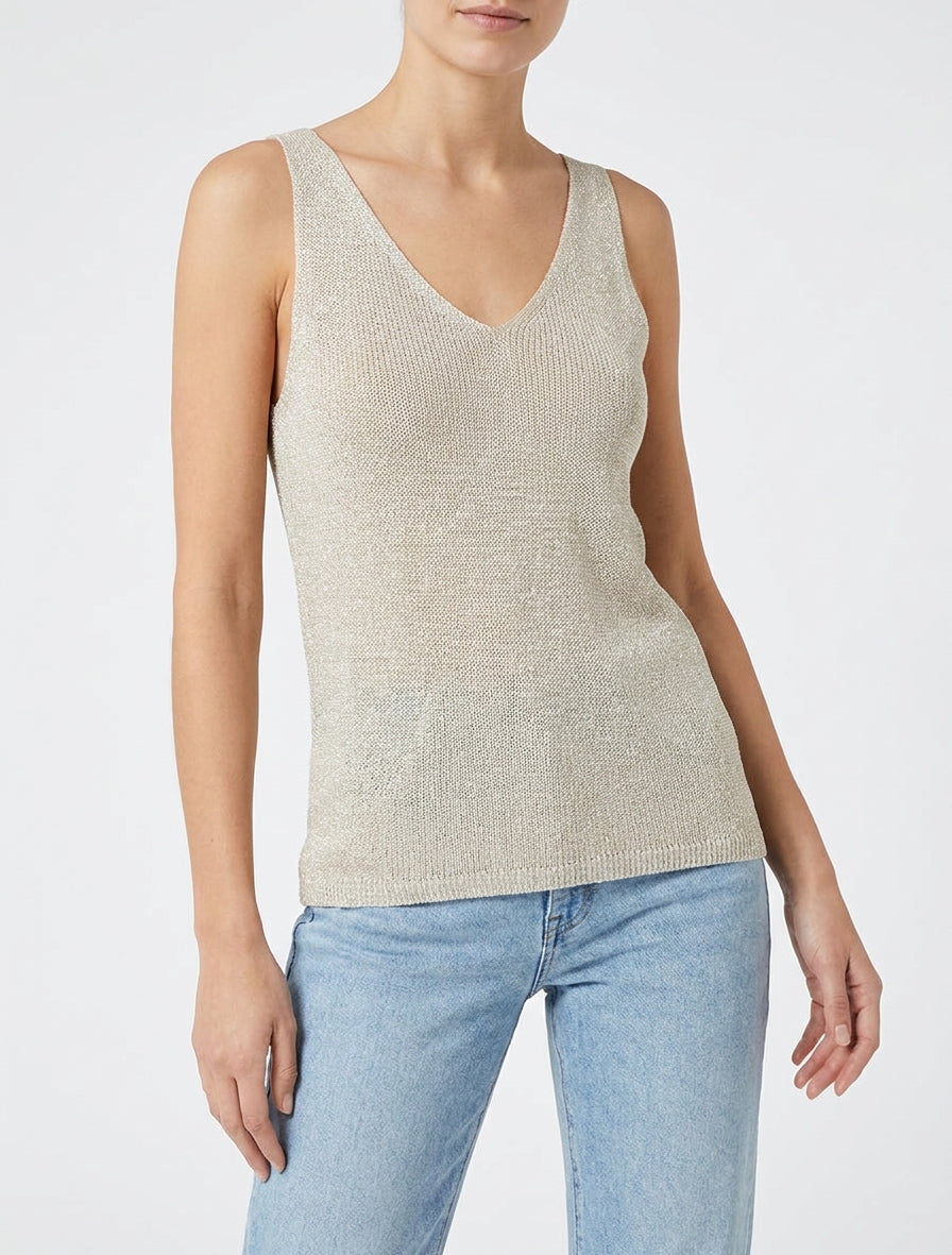 Top iridescente in maglia - Beige