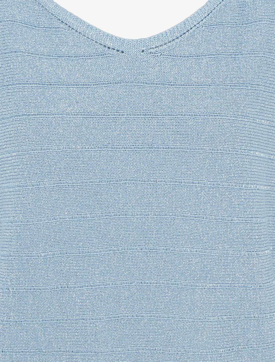 Pull fin irisé à manches chauves-souris - Bleu ciel - 3