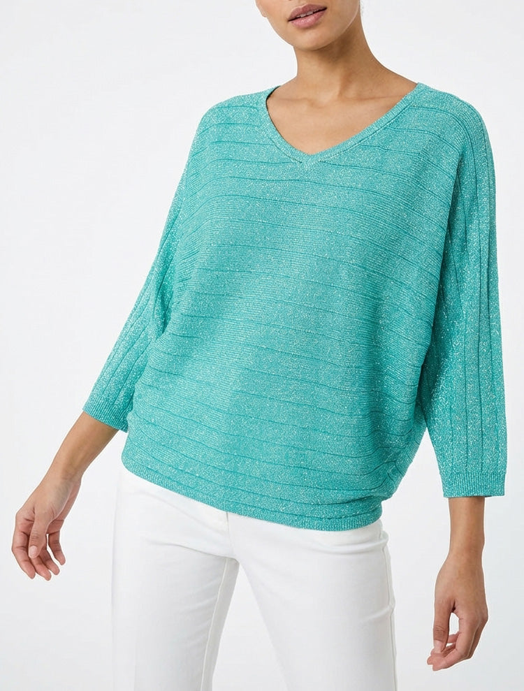 Maglia sottile iridescente con maniche a pipistrello. - Verde acqua