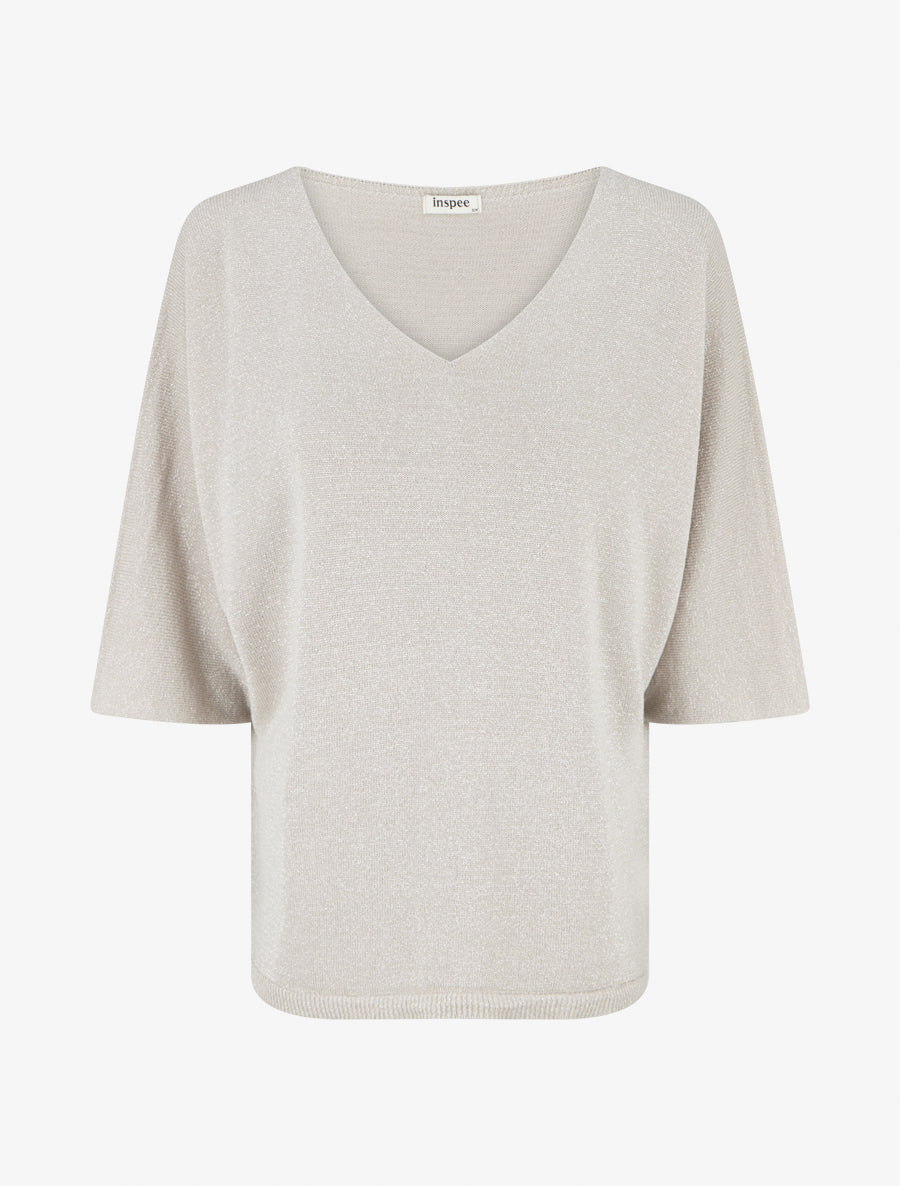 Pull fin irisé à manches 3/4 - Beige - 1