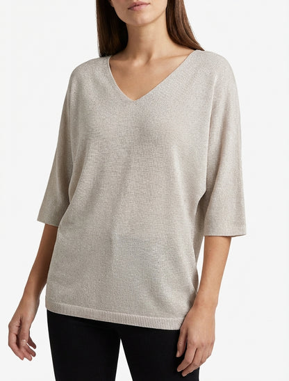 Maglia sottile iridescente con maniche 3/4 - Beige