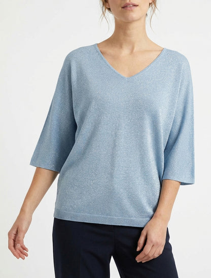 Maglia sottile iridescente con maniche 3/4 - Azzurro cielo