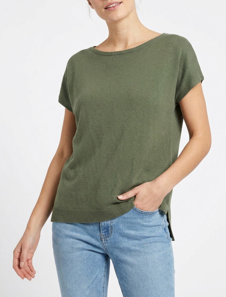 Maglione sottile a tinta unita in maglia - Cachi