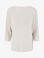 Maglia sottile unita con linee traforate - Beige