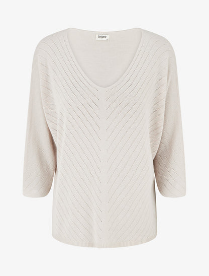 Maglia sottile unita con linee traforate - Beige