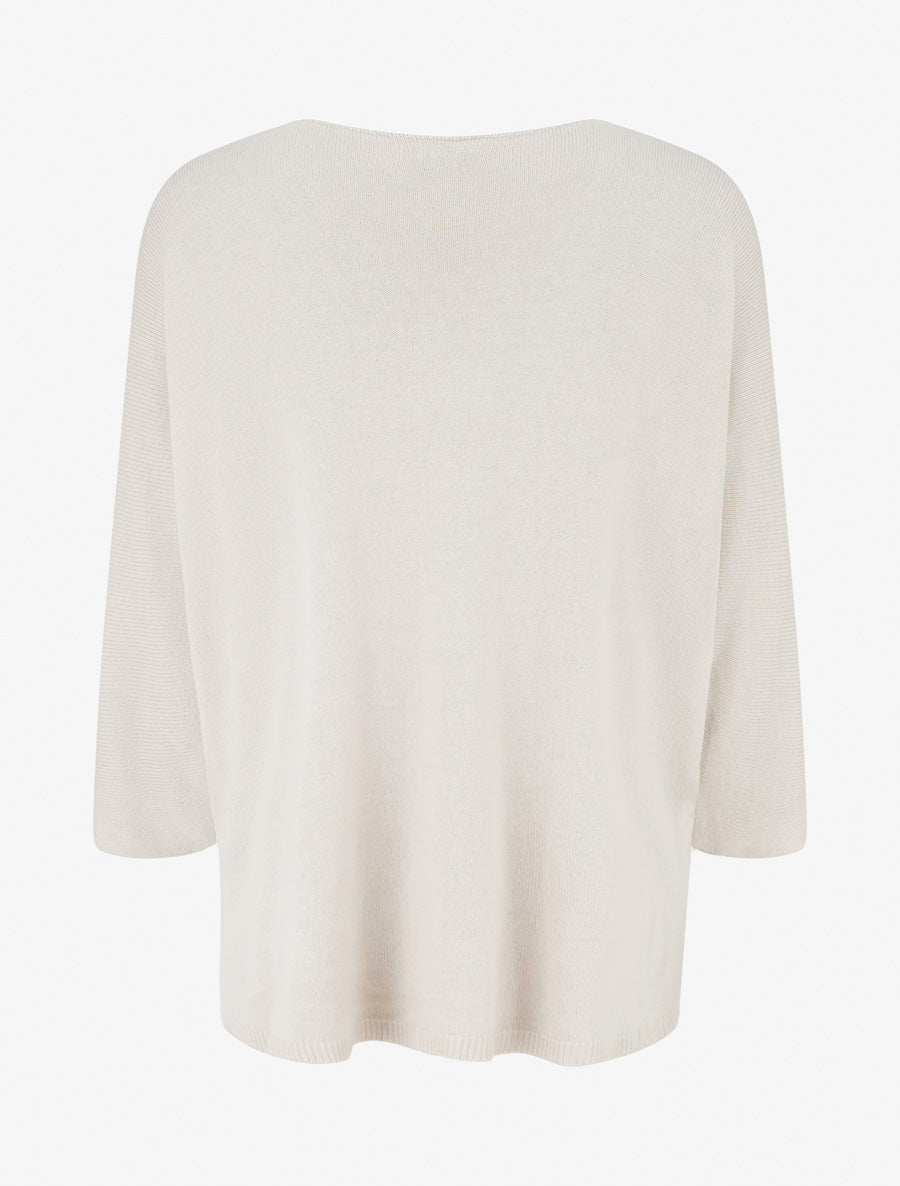 Maglia sottile unita con linee traforate - Beige