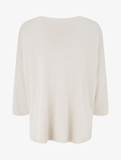 Maglia sottile unita con linee traforate - Beige
