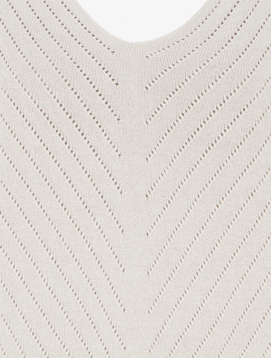 Maglia sottile unita con linee traforate - Beige