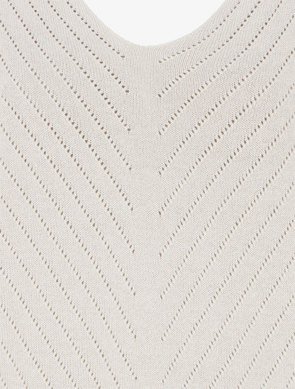 Maglia sottile unita con linee traforate - Beige
