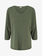 Pull fin uni à lignes ajourées - Kaki - 1