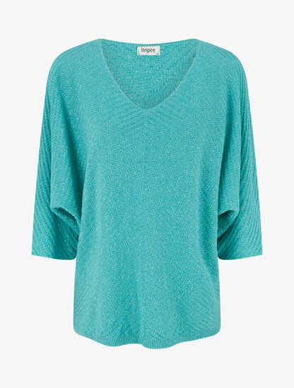 Pull fin irisé à manches 3/4 - Vert d&