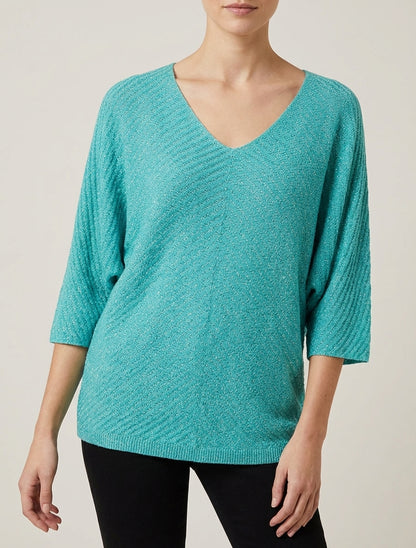 Maglia sottile iridescente con maniche 3/4 - Verde acqua