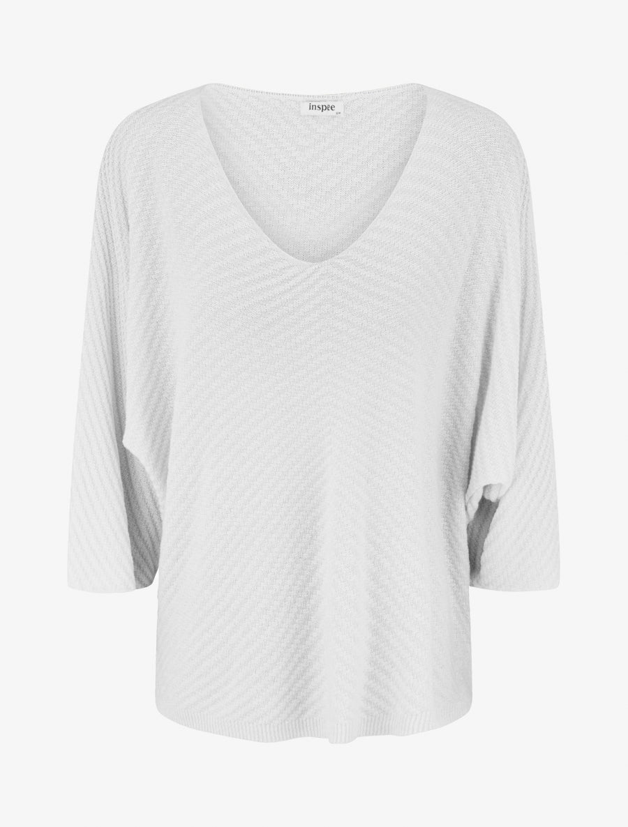 Pull fin irisé à manches 3/4 - Blanc - 1