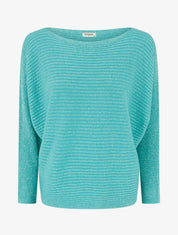 Pull fin irisé à manches longues chauves-souris - Turquoise - 1