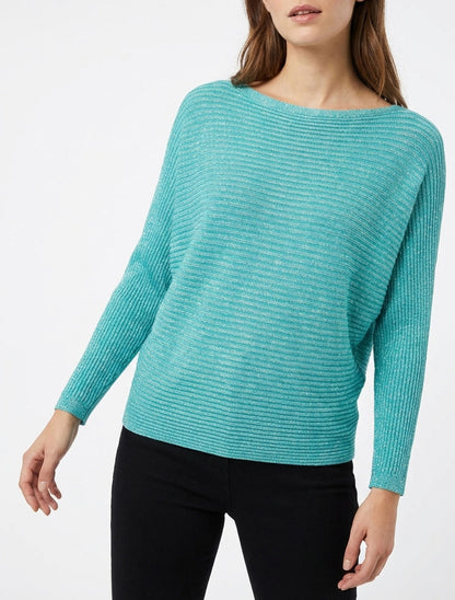 Maglia sottile iridescente a maniche lunghe pipistrello - Turchese