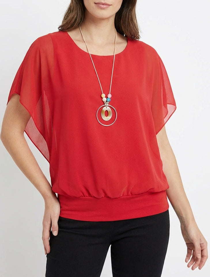 Top a tinta unita con maniche corte - Rosso